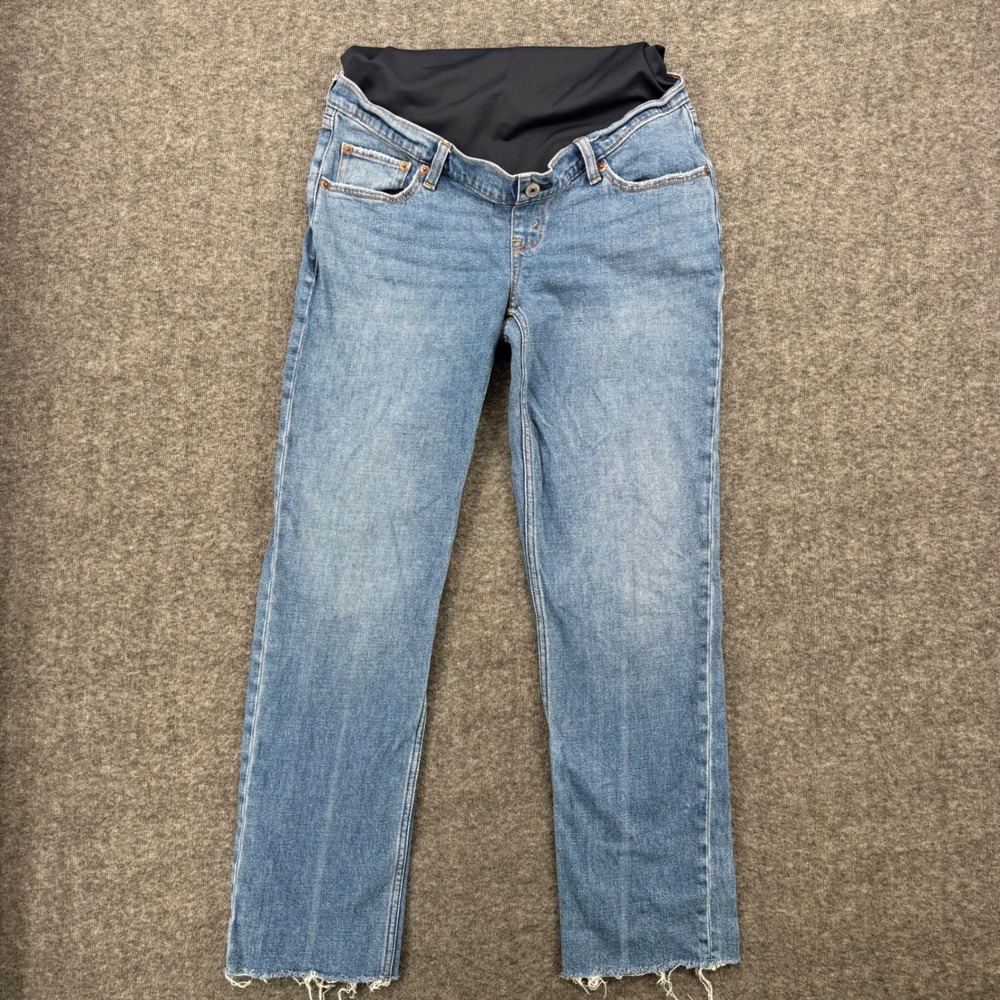 Abercrombie & Fitch Maternity The 90s Straight Jeans Blue Raw Hem Size 26 Ankle